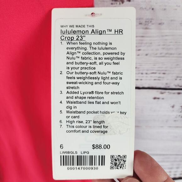 NWT Lululemon Align HR Crop 23" Leggings Pink Size 6 High Rise Buttery Soft - Picture 4 of 9